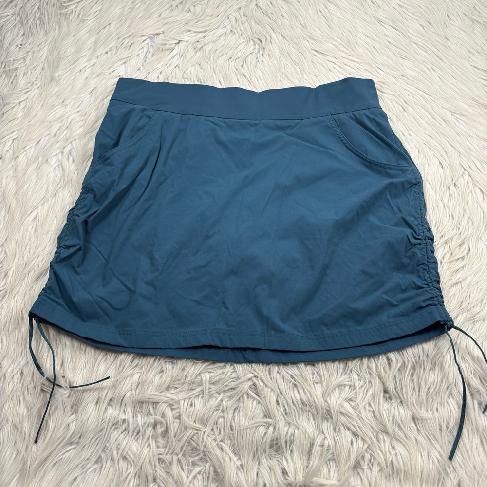 Columbia Women's L Teal Anytime Casual Skort Ruched Sides Short Liner Hiking